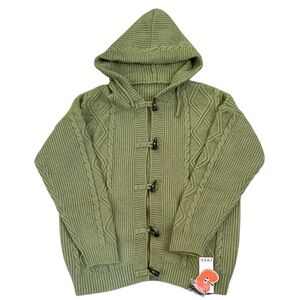 New Cider Chunky Green Cable Knit Toggle Button Cardigan Oversized Cozy Medium